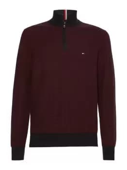 Tommy Hilfiger Two-tone Half-zip Jumper In Deep Rouge - Size M