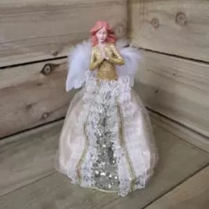 Premier 26cm Angel Christmas Tree Topper with Gold Glitter dress and White Feather Wings