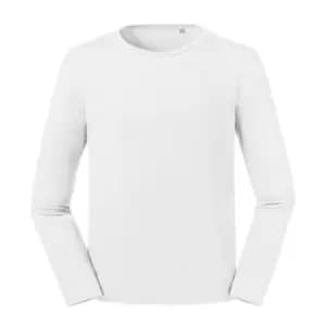 Russell Mens Pure Organic Long Sleeve T-Shirt (M) (White)