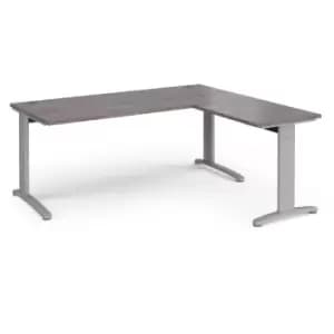 Dams TR10 desk 1800mm x 800mm with 800mm return desk - silver frame, grey oak to