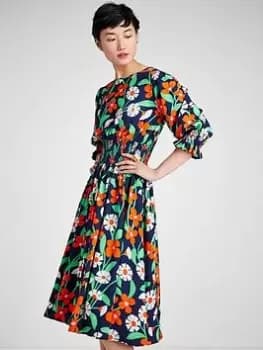 Kate Spade New York Daisy Vines Smocked Dress - Navy