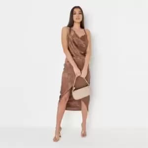 Missguided Asym Strap Drape Satin Midi Dress - Neutral