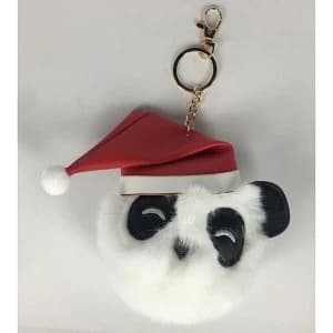 Christmas Panda Pom Pom Keyring