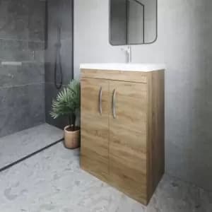 Nuie - Athena Floor Standing 2-Door Vanity Unit with Basin-4 600mm Wide - Natural Oak