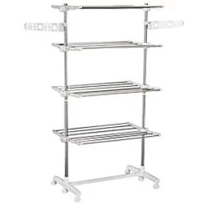 HOMCOM Folding Cloth Hanger 03-0063 ABS, Polypropylene, Stainless Steel Silver, White 550 mm x 1420 mm x 1720 mm