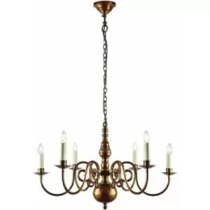 Loops - Luxury Hanging Ceiling Pendant Light Traditional 6 Lamp Solid Brass Chandelier