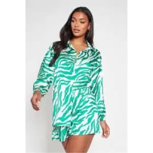 I Saw It First Green Floaty Zebra Print Satin Shorts - Green