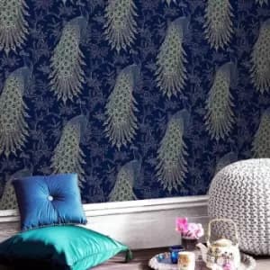 Rasch Wallpaper Peacock Navy 282992 Blue Wall Paper 282992 - Blue