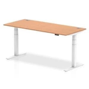 Trexus Sit Stand Desk With Cable Ports White Legs 1800x800mm Oak Ref