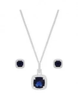 Love GEM Sterling Silver Blue and White Cubic Zirconia Cushion Cut Necklace and Earring Set, One Colour, Women