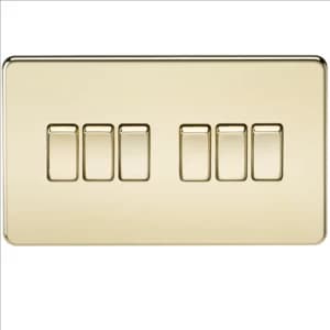KnightsBridge 10A 6G 2 Way 230V Screwless Polished Brass Electric Wall Plate Switch
