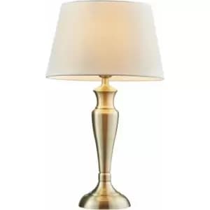 Loops - Table Lamp Antique Brass & Pale Grey Cotton 60W E27 Base & Shade e10517