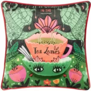 Kate Merritt Tea Leaves Print Piped Edge Cushion Cover, Multi, 43 x 43 Cm