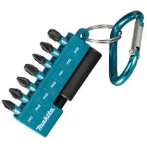 Makita 8 Piece Black Screwdriver Impact Rated Bit Set Pozi PZ2 1 3 + Key Ring