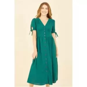 Yumi Green Midi Shirt Dress With Tie Sleeves - Green