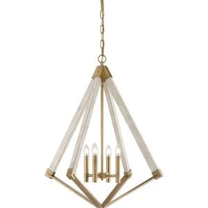 4 Light Cage Ceiling Pendant - Brass Finish, E14