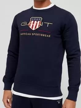 Gant Archive Shield Large Logo Sweatshirt - Evening Blue, Evening Blue Size XL Men