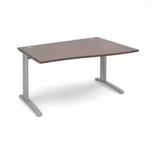 TR10 right hand wave desk 1400mm - silver frame and walnut top