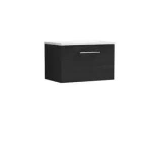 Nuie Arno 600mm Wall Hung 1 Drawer Vanity & Sparkling White Laminate Top Charcoal Black