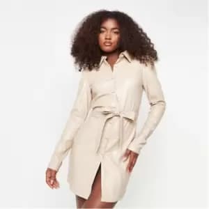 Missguided Faux Leather Belted Shirt Dress - Beige