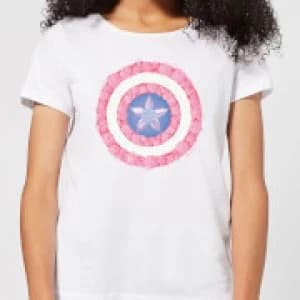 Marvel Captain America Flower Shield Womens T-Shirt - White - 3XL
