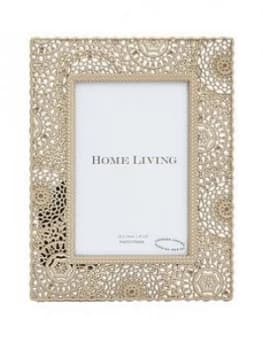 Moroccan Collection Gold Painted Metal Photo Frame ; 4 X 6 Inch