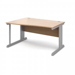 Vivo Left Hand Wave Desk 1400mm - Silver Frame Beech Top