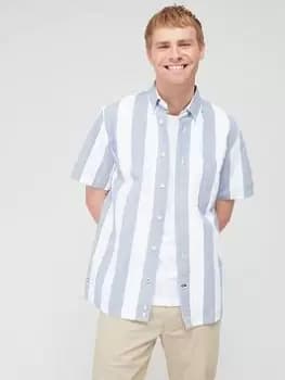 Tommy Hilfiger Striped Short Sleeve Regular Fit Shirt - White/Blue Size L, Men