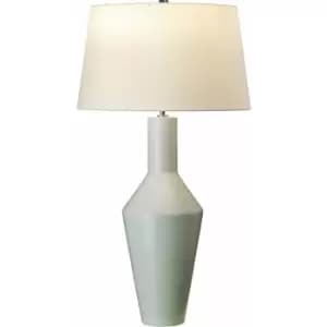 Table Lamp Matt Finished Pale Sage Green Ivory Cylinder Shade LED E27 60W
