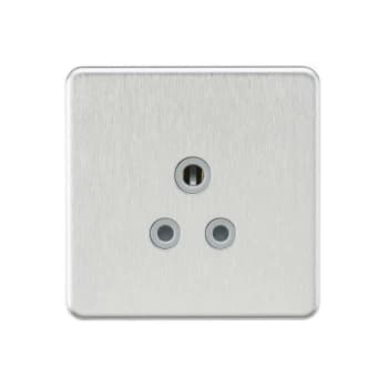 Screwless 5A Unswitched Round Socket - Brushed Chrome with Grey Insert - Knightsbridge
