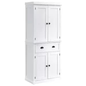 Homcom Freestanding Kitchen Pantry Storage Cabinet With Drawer Adjustable Shelving White Cup Handles