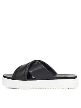 UGG Zayne Crossband Wedge Sandals - Black Leather, Black, Size 4, Women