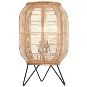Endon Zaire Complete Table Lamp, Natural Linen, Natural Bamboo, Matt Black