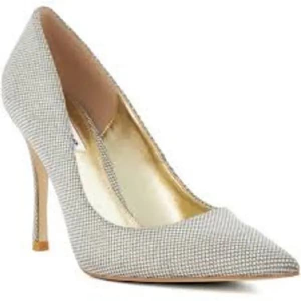 Dune London Attention Glitter Heeled Court Shoes - Silver, Size 7, Women Ilver VP1RT Female 7