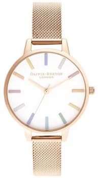 Olivia Burton Womens Rainbow Rose Gold Mesh Bracelet Watch