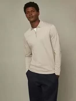 Burton Menswear London Burton Slim Fit Long Sleeve Plain Zip Polo, Grey, Size XL, Men