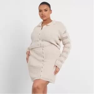 I Saw It First Plus Size Crochet Button Front Mini Skirt - Brown