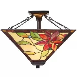 Tiffany Glass Semi Flush Ceiling Light Bronze Floral Inverted Lamp Shade i00160
