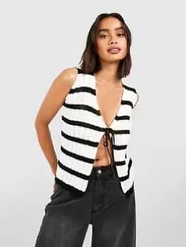 Boohoo Crochet Stripe Knitted Waistcoat - White Size M Women