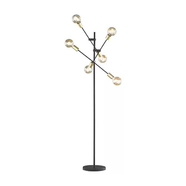 Cross Modern 6 Light Multi Arm Floor Lamp Black Matt with Footswitch, Wiz Connected