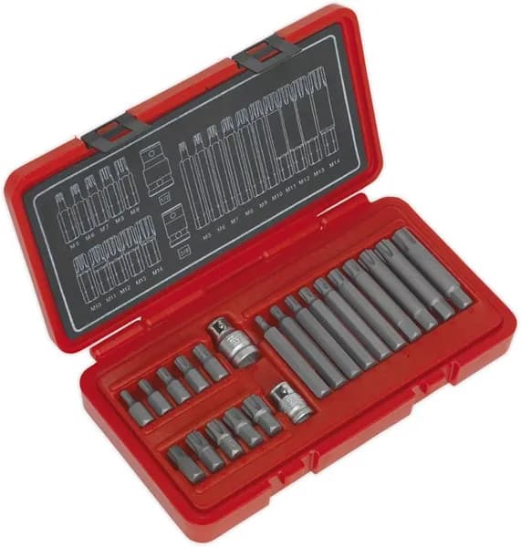 Genuine SEALEY AK2190 Ribe Bit Set 22pc 3/8 & 1/2Sq Drive