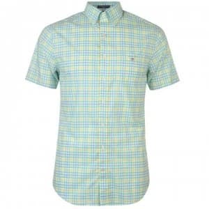 Gant Short Sleeved Gingham Shirt Mens - Green 355