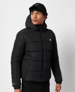 Superdry Mens Sports Puffer Hooded Jacket Black - Size: L