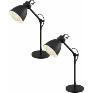 2 pack Adjustable Table Lamp Desk Light Black & White Steel Shade 1x 40W E27