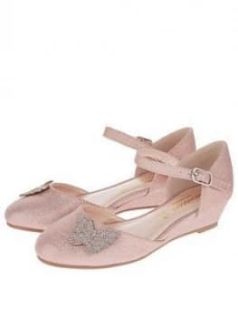 Monsoon Girls Nina Diamante Butterfly Wedge Shoes - Pink