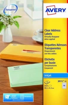 Avery Clear Mini Inkjet Lbl 38x21mm J8551-25 65 p/sht PK1625