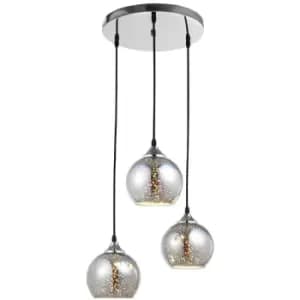 Merano - Grove 3 Light Cluster Pendant Ceiling Light Chrome Glass, Metal LED E27