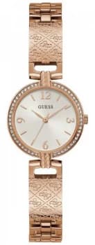 Guess Mini Luxe Womens Rose Gold Bracelet White Sunray Watch