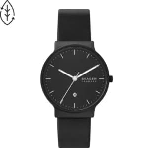 Skagen Ancher Three-Hand Date Black Leather Watch