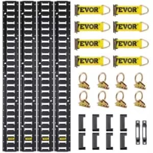 VEVOR E Track Tie-Down Rail Kit, 30PCS 5FT E-Tracks Set Includes 4 Steel Rails & 2 Single Slot & 8 O Rings & 8 Tie-Offs w/ D-Ring & 8 End Caps, Securi